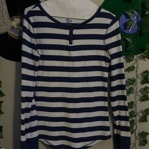 CUTE BLUE AND WHITE STRIPED LONG SLEEVE TEE-SHIRT BRAND “SO”